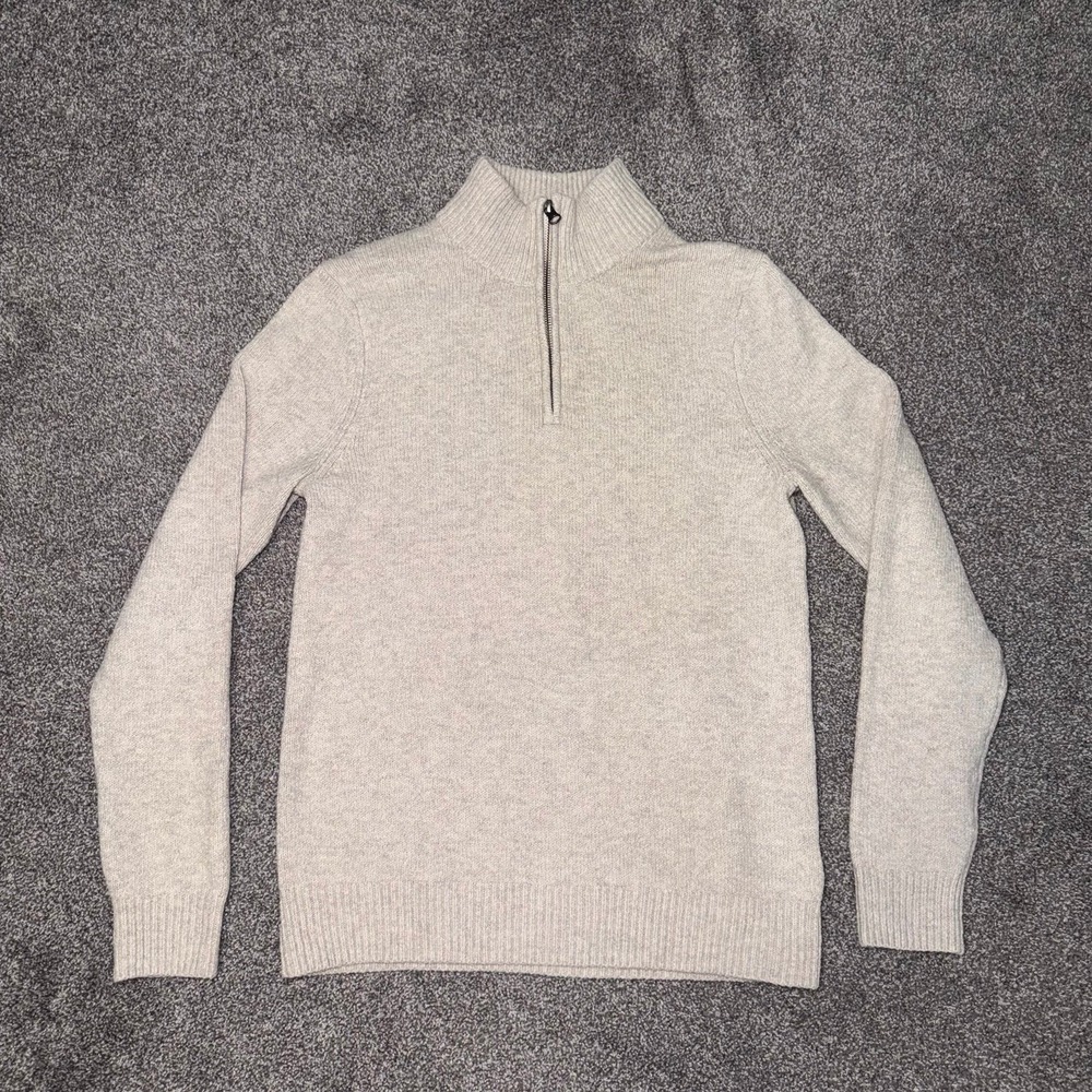 Amazon Essentials Men's Cream Colored Long Sleeve‎ Quarter-Zip Sweater - XS
